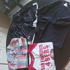 Two kids shorts and 2 shirts. Adidas under Armor.